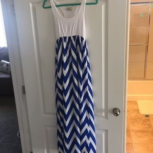 Chevron striped blue and white maxi dress